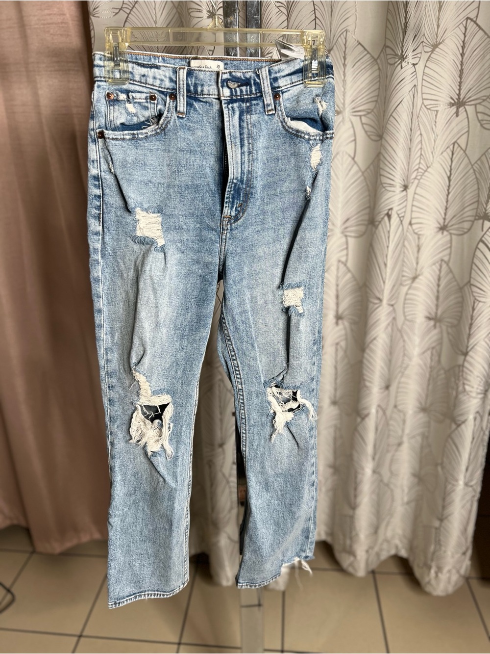Abercrombie & Fitch Light Blue Distressed Straight-Leg Jeans